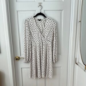 Topshop White and Black Bishop Sleeve Wrap Dress